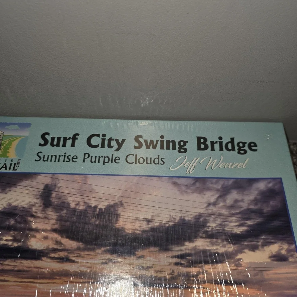 Above Topsail Surf City Swing Bridge 1000 Piece Puzzle Sunrise Purple Clouds